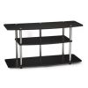 3-Tier Flat Screen TV Stand in Black Wood Grain / Stainless Steel