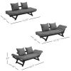 Charcoal/Black 3 In 1 Convertible Sofa Chaise Lounger Bed with  2 Large Pillows
