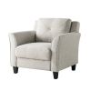 Cream Microfiber Upholstered Chair Armchair with Button Tufted Back Cushion