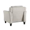 Cream Microfiber Upholstered Chair Armchair with Button Tufted Back Cushion
