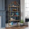 Gold Metal Display Rack Etagere Bookcase with 5 Faux Stone Storage Shelves