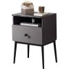 Mid Century Modern End Table Nightstand in Grey Black Wood Finish