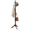 Adjustable Height Solid Wood Coat Rack with 10 Hooks in Dark Brown Finish
