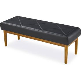 Modern Black Faux Leather Bench with Wood Legs - Bedroom Entryway Living Room