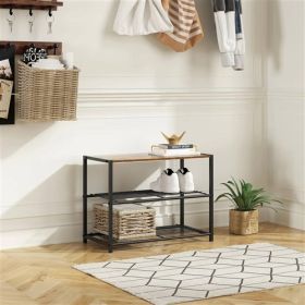 2-Shelf Entryway Shoe Rack Bench with Black Metal Frame and Brown Wood Top