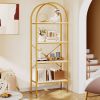 Modern Arched Top Gold Frame Display Rack Bookcase with White Storage Shelves