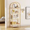 Modern Arched Top Gold Frame Display Rack Bookcase with White Storage Shelves