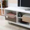 Modern 70-inch White TV Stand Entertainment Center with Natural Wood Accents