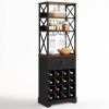 Black/Brown Wine Rack Kitchen Bar Storage Cabinet Shelf with Glass Holders