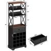 Black/Brown Wine Rack Kitchen Bar Storage Cabinet Shelf with Glass Holders
