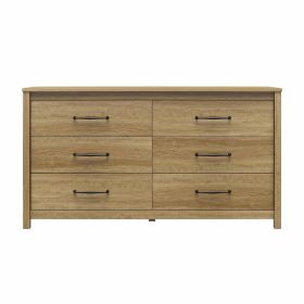 Rustic Farmhouse 6-Drawer Dresser in Natural Wood Finish