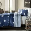 Full / Queen Navy Stars And Stripes At Night Quilt Coverlet Bedspread Set