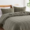 Full/Queen 3 Piece Cotton Faded Stone Washed Lightweight Quilt Set Green