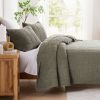 Full/Queen 3 Piece Cotton Faded Stone Washed Lightweight Quilt Set Green
