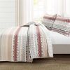 Full/Queen Lightweight Rustic Red Chevron Stripe Reversible 3 Piece Quilt Set