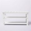 White Slatted Wood 2-Shelf Shoe Rack Storage Bench For Entryway or Closet