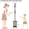 Black Metal Entryway Coat Rack Hall Tree with Umbrella Stand