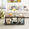 Modern Industrial Metal Grey Wood Coffee Table with Bottom Storage Shelves