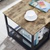 Modern Industrial Metal Grey Wood Coffee Table with Bottom Storage Shelves