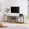 Modern Grey Wood Black Metal Entertainment Center TV Stand for TV up to 75-inch