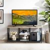 Industrial Modern Black Metal Grey Wood TV Stand with Media Storage Shelf