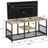 Industrial Modern Black Metal Grey Wood TV Stand with Media Storage Shelf