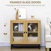 Modern Glass Door Sideboard Buffet Dining Storage Cabinet in Oak Wood Finish