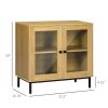 Modern Glass Door Sideboard Buffet Dining Storage Cabinet in Oak Wood Finish