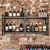 Industrial Rustic Brown Wood Metal 2 Tier Wall Mounted Wine Rack