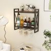 Industrial Rustic Brown Wood Metal 2 Tier Wall Mounted Wine Rack