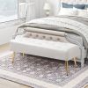 Modern Bed Bench Ottoman with White Ivory PU Leather Seat and Gold Metal Legs