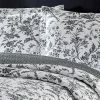 King size Cotton Blend 3-Piece Reversible Quilt Set in Grey White Floral Design