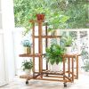 6-Shelf Portable Wooden Flower Pot Plant Stand with Locking Wheels