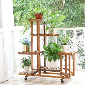 6-Shelf Portable Wooden Flower Pot Plant Stand with Locking Wheels
