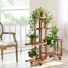 6-Shelf Portable Wooden Flower Pot Plant Stand with Locking Wheels