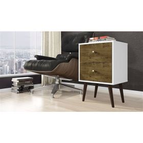 Modern Mid-Century Side Table Nighstand in White and Wood Finish