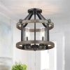 Round 4-Light 12.5-inch Metal Wood Farmhouse Ceiling Lamp - Semi-Flush Mount