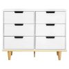 Modern Mid-Century Style 6-Drawer Double Dresser in White Natural Wood Finish