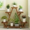 Indoor Outdoor Solid Wood Triangular Multi-Tier Plant Stand with Locking Wheels