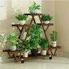 Indoor Outdoor Solid Wood Triangular Multi-Tier Plant Stand with Locking Wheels