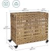 Tan PP Rattan 3-Basket Laundry Hamper Sorter Cart with Removable Cotton Bags
