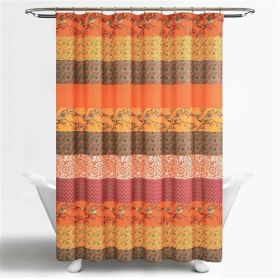 72-inch Orange Teal Floral Damask Boho Birds Polyester Shower Curtain