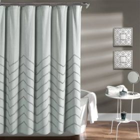 72-inch Pastel Blue Chenille Cotton Shower Curtain with Chevron Pattern