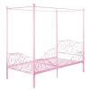 Twin size Sturdy Metal Canopy Bed in Pink