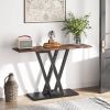 Modern 43-inch Narrow Entryway Table with Brown Wood Top and Black Metal Frame