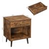 Mid-Century Farmhouse Bedroom 1-Drawer Nightstand End Table with Open Shelf