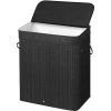 Black Bamboo Wood 26-Gal Laundry Hamper Basket w/ Removable Washable Cotton Bag