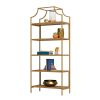 Elegant Gold Metal Display Rack Etagere Bookcase with 5 Wooden Storage Shelves