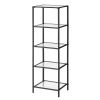 Black Metal Frame Glass Shelf Bookcase 4-Shelves Shelving Unit