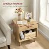 Mid-Century Modern 1-Drawer Nightstand in Natural Straw Yellow Wood Finish